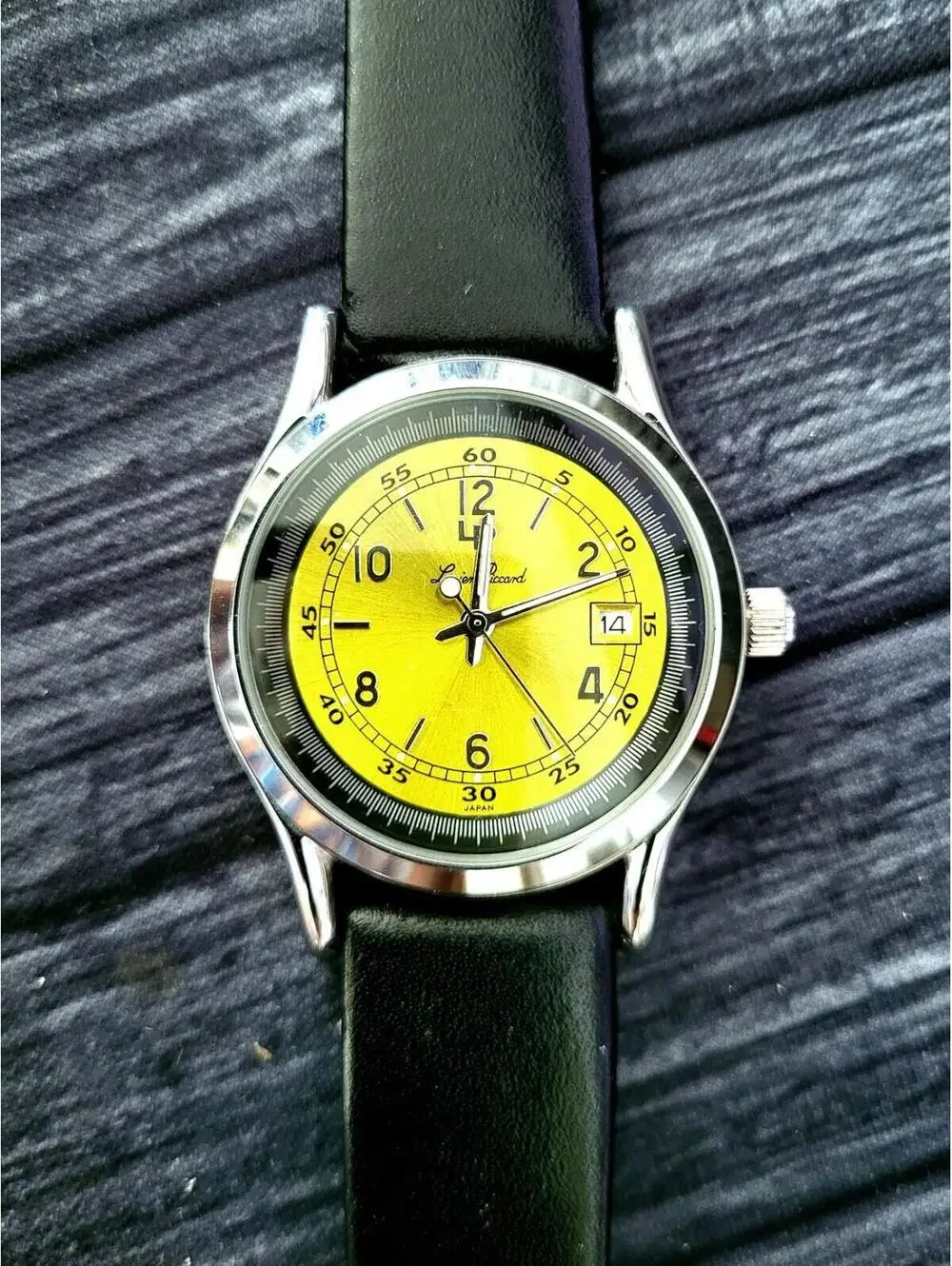 Very Rare Yellow Dial Lucien Piccard Mens Date Dress Watch